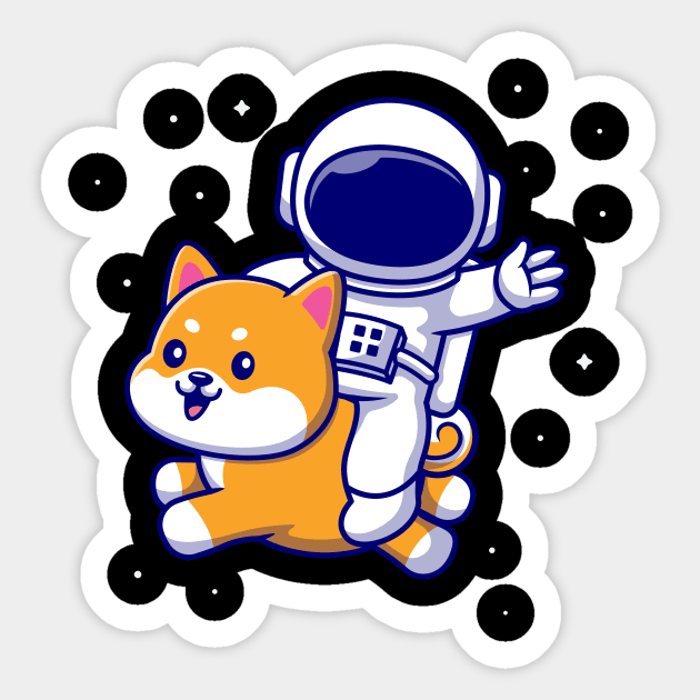 Cute Astronaut Flying With Shiba Inu Dog In Space Cartoon Sticker by Catalyst Labs